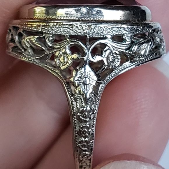 SOLD on Eby 14k Antique Filigree Amethyst Ring - Picture 3 of 8